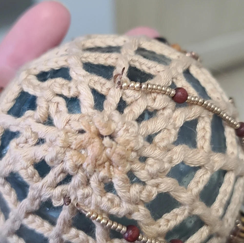 Handcrafted Beaded Glass Fishing Float Hanging Ornament With Macrame